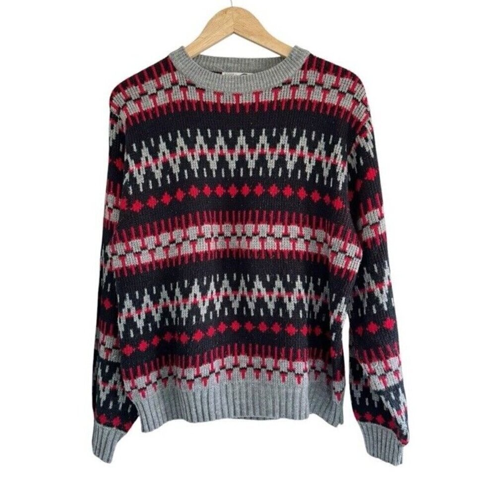 Vintage 90s Steep Slopes Men's Sz L Black Red Gray Pullover Sweater